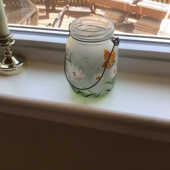 Hand painted Antique Mason Jar votive 4.5” h x 3.5” w - Picture 5 of 7